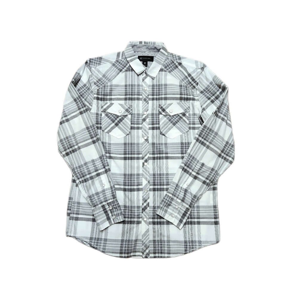 Men's Gray and White Plaid Shirt